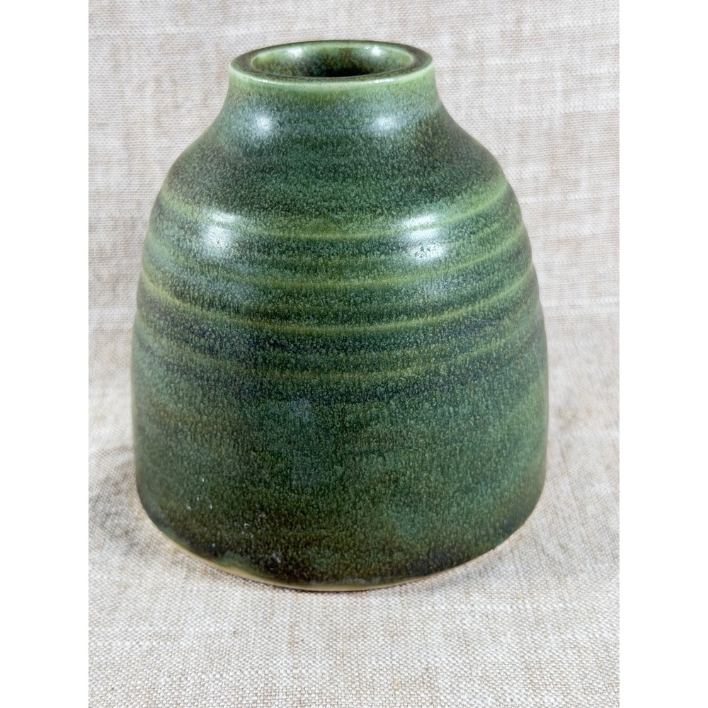 Vintage Green Studio Pottery Vase Ceramic Bud Vase Earthy Minimalist